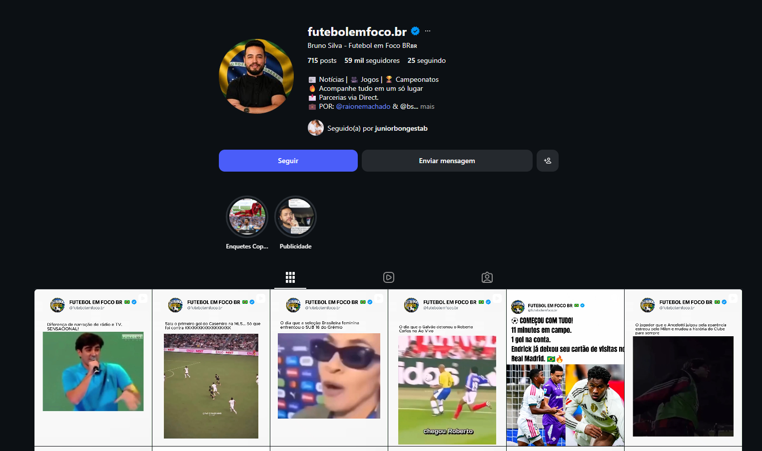 Perfil do canal @futebolemfoco.br