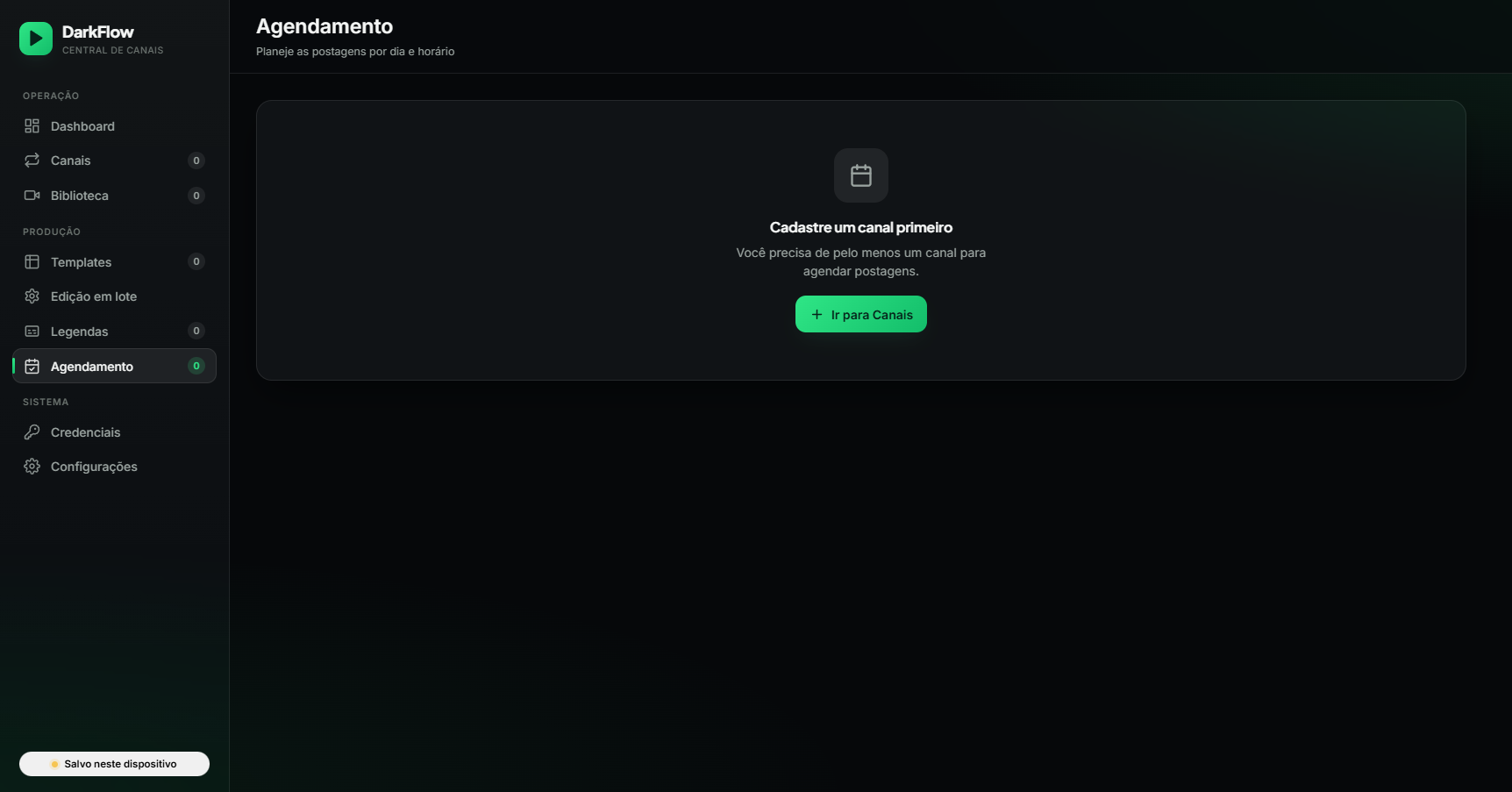 Tela de Agendamento de postagens do DarkFlow