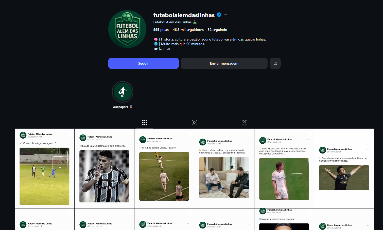 Perfil do canal @futebolalemdaslinhas